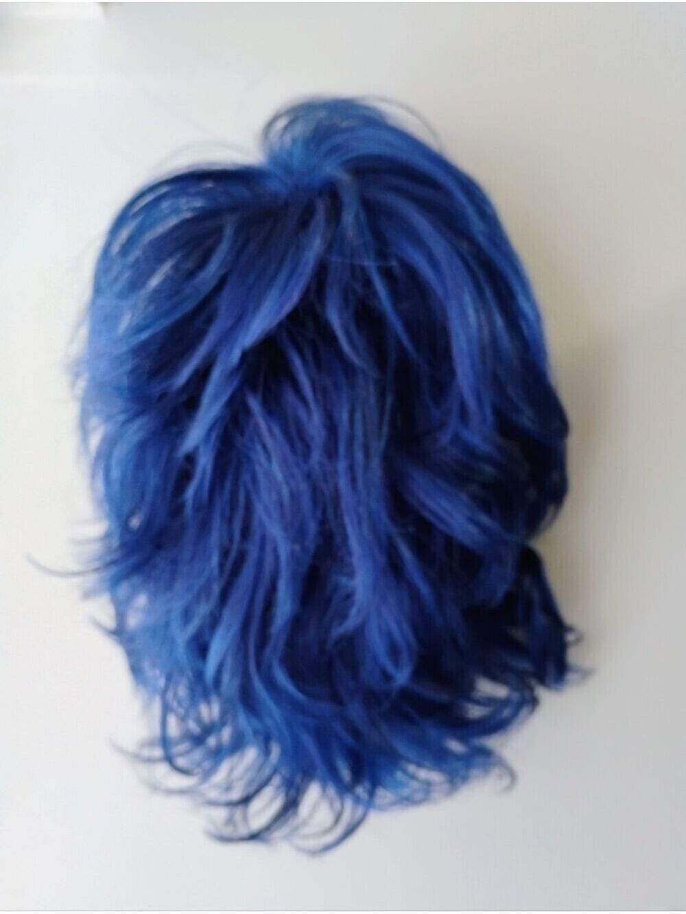 Blue Wig With Black Roots Layered With Bangs - Picture 1 of 4